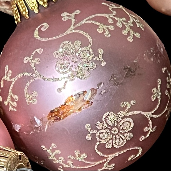 Antique Pink and Gold Mercury Glass Christmas Ornaments - Krebs Bells and Balls - Picture 4 of 8